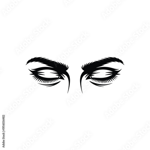 Stylized illustration of closed eyes with long eyelashes and defined eyebrows isolated on white background