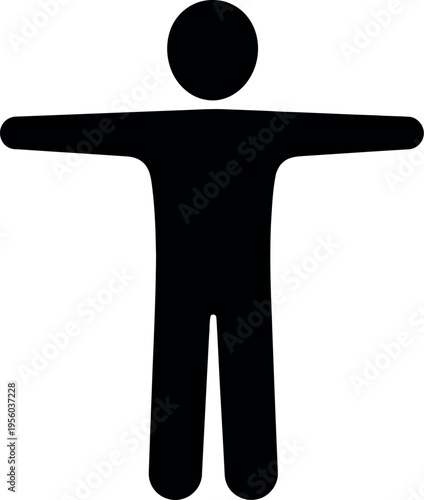 A simple black stick figure with outstretched arms on a white background