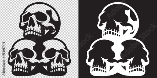 three stacked skulls with grins flat design vector illustration