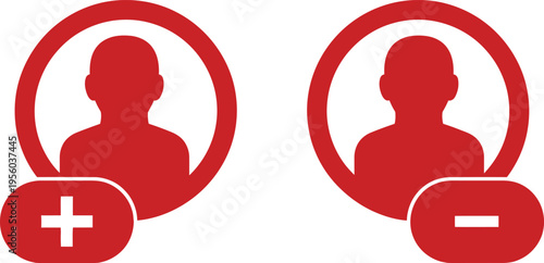 Red icons of two people with add and remove symbols