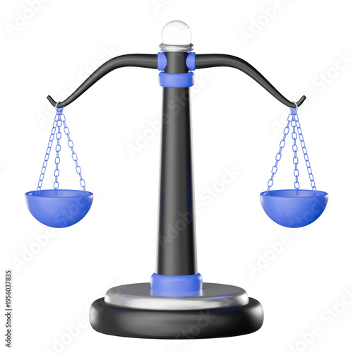 Wallpaper Mural Law And Justice 3D Icon. Scale justice law legal court equality fairness judgement 3d icon shows balanced metal weight with blue pan and chain on transparency background for justice and law concept Torontodigital.ca