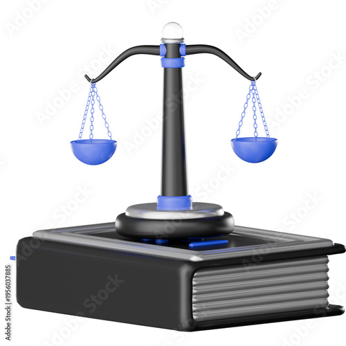 Wallpaper Mural Law And Justice 3D Icon. Scale law justice icon legal court balance book 3d render showing blue balance scale on thick law book for courtroom concept and fair judgment on transparency background Torontodigital.ca