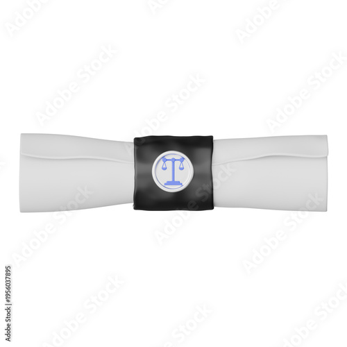 Wallpaper Mural Law And Justice 3D Icon. Law justice diploma scroll ribbon seal certificate icon 3d render featuring rolled parchment with legal scale emblem and and dark band for court education concept Torontodigital.ca
