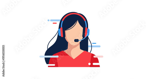 Illustration of woman wearing headset with microphone for customer service or call ce