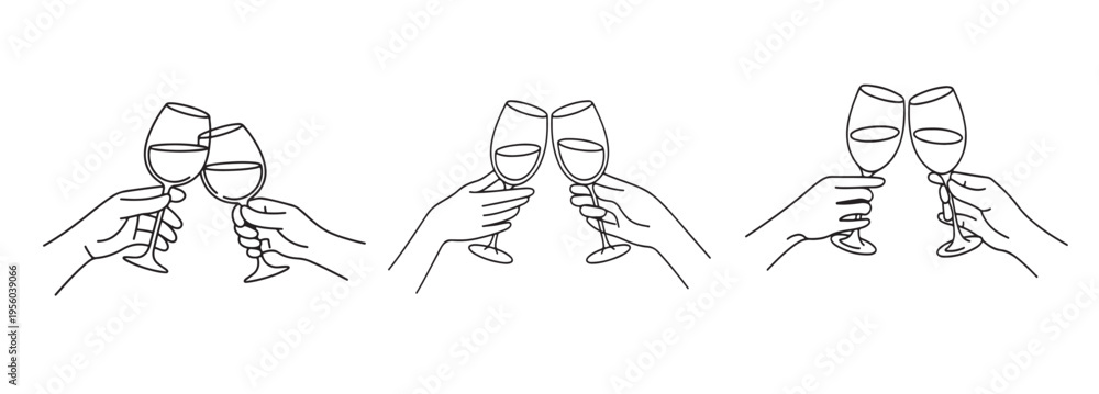 Fototapeta premium Celebration Toast Hands Holding Glasses Line Art Design