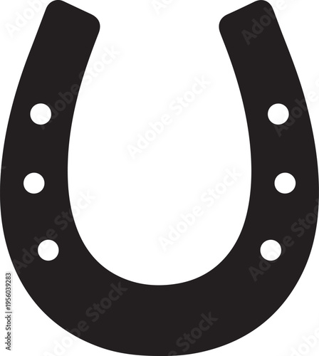 Traditional black horseshoe silhouette icon, a classic symbol of good luck and equestrian sports, perfect for western or farm themed designs. , Generative Ai