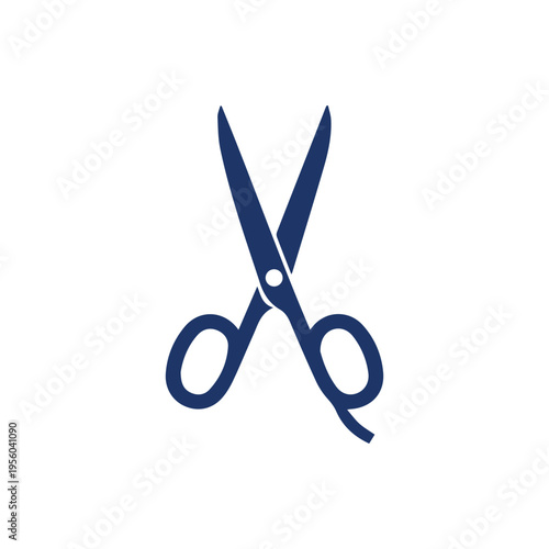 Navy blue scissors on white background cutting tool symbol