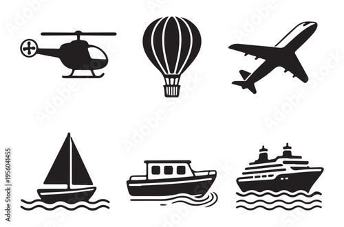 Various modes of transportation including planes helicopters and boats