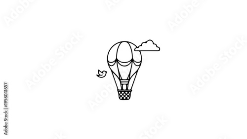 A minimalist vector illustration of a hot air balloon soaring in the sky with a bird flying nearby