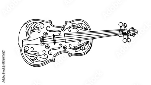 A beautifully designed vector illustration of a violin with intricate floral patterns and a minimalist aesthetic