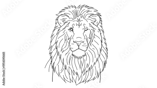 A minimalist line art illustration of a lion's head in a simple yet majestic design