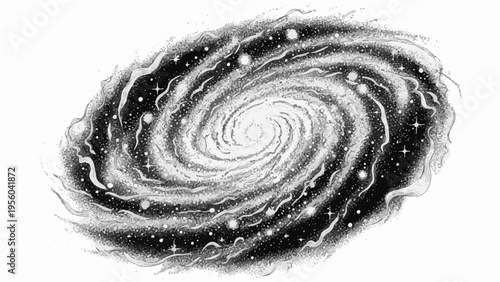 A stunning vector illustration of a spiral galaxy in a minimalist design style