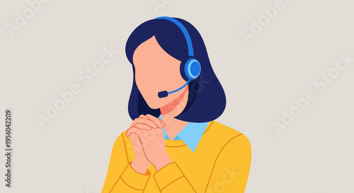 Illustration of woman wearing headset for customer service or call center