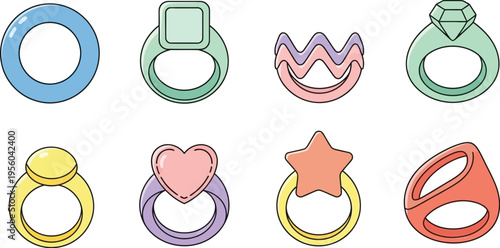 Stylish vector illustration of various rings