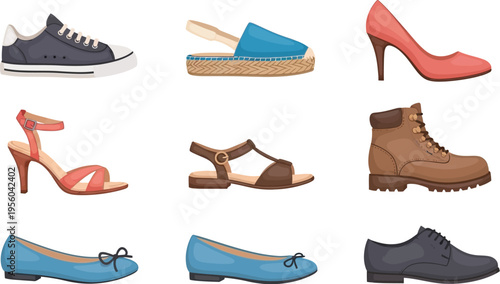 Collection of various footwear styles for men and women