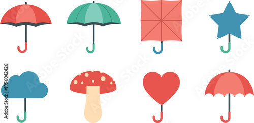 Cute Umbrella Icons in Various Shapes and Colors