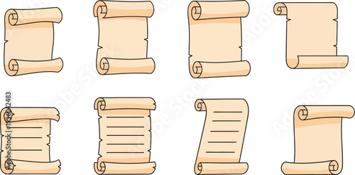 Collection of Old Paper Scrolls with Text