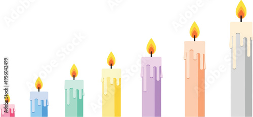 A row of colorful melting candles for decoration