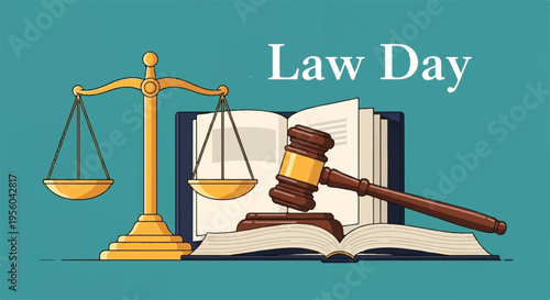 Vector illustration of law day with scales and gavel