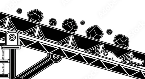 Conveyor Belt Transporting Rocks in a Mining or Industrial Setting.