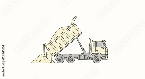 Large dump truck with lifted bed.