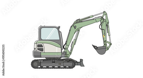 Green excavator machine with tracks.