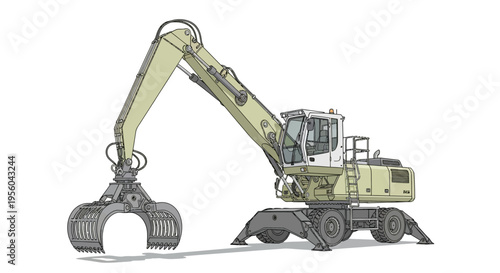 Large green excavator with claw.