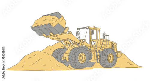 Heavy duty loader machine lifting sand.