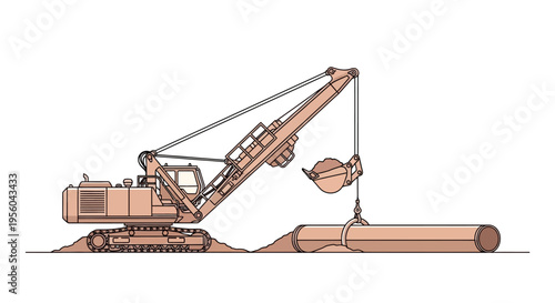 Large construction excavator with long boom.