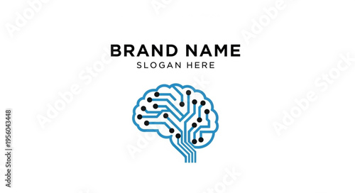 Brain circuit logo design featuring a stylized brain with integrated circuit patterns, symbolizing artificial intelligence and technological innovation.