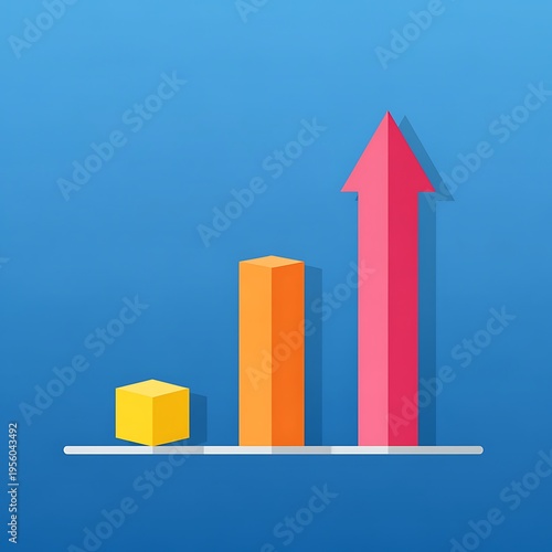 Colorful 3D bar chart graph with arrow increasing growth  business statistics infographic  business data analysis  colorful 3D bar chart