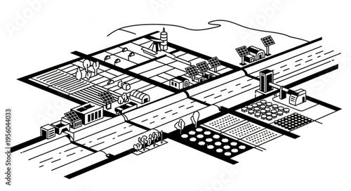 Conceptual City Plan with Grid Layout and Diverse Structures.