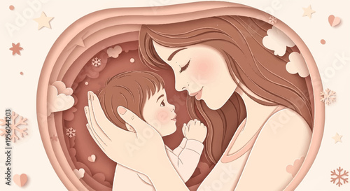 Vector illustration of mother and child love heart