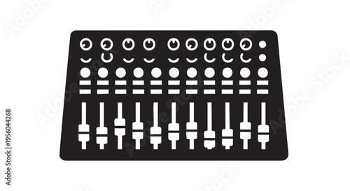 Audio Mixer Board with Channel Faders Knobs - Black Filled Icon Vector