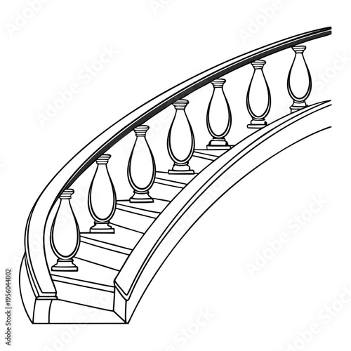 Elegant curved staircase with balusters and railing classic interior design architectural element