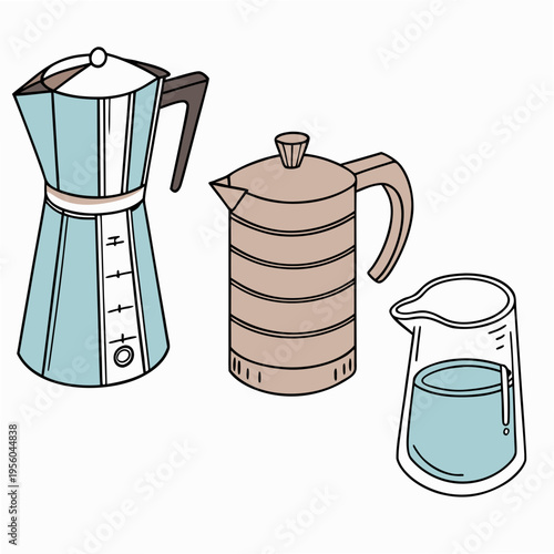 Brewing coffee apparatus including moka pot carafe and measuring pitcher for precise beverage preparation