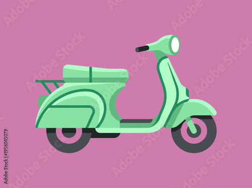 Vintage Light Green Scooter Moped Illustration, Classic Retro Motorbike Isolated on Pink Background for Urban Transportation and Lifestyle Design