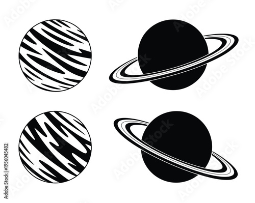 Planet icons cosmic planets Saturn gas giants vector illustration transparent
