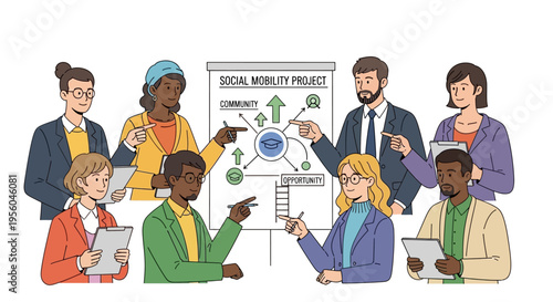 Diverse group of people discussing social mobility project