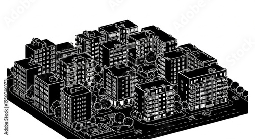 Detailed Architectural Rendering of a Dense Urban Cityscape.