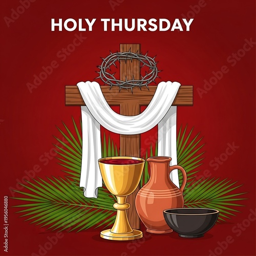 Holy thursday with cross and holy communion elements