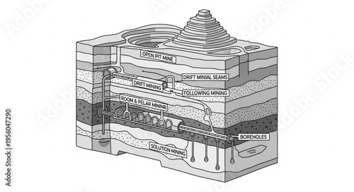 Detailed Cross-Section of Earth Layers and Underground Structures.
