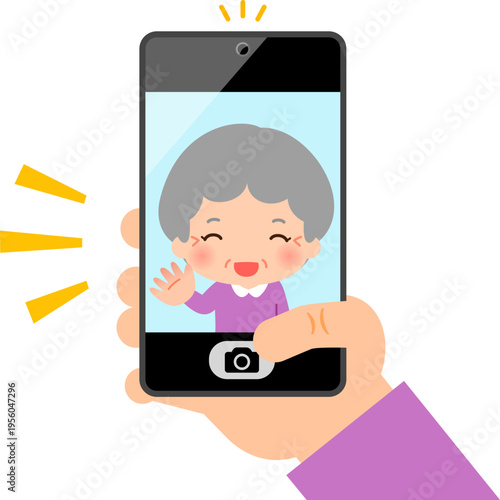 セルフィーを撮るシニア女性