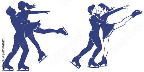 Figure Skating Couple Silhouette Dancing on Ice Vector Illustration eps 10