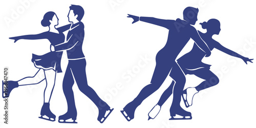 Figure Skating Couple Silhouette Dancing on Ice Vector Illustration eps 10