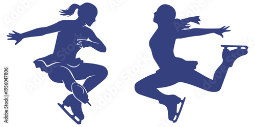 Figure Skating Couple Silhouette Dancing on Ice Vector Illustration eps 10