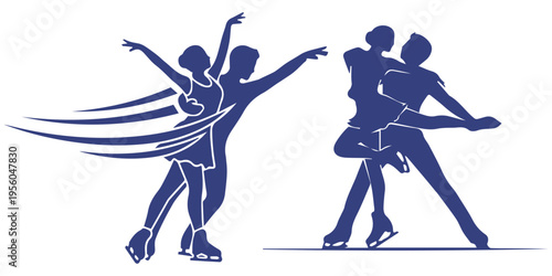 Figure Skating Couple Silhouette Dancing on Ice Vector Illustration eps 10