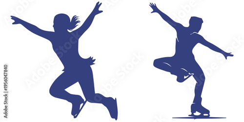 Figure Skating Couple Silhouette Dancing on Ice Vector Illustration eps 10