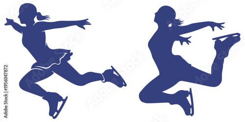 Figure Skating Couple Silhouette Dancing on Ice Vector Illustration eps 10