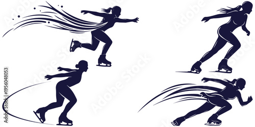 Figure Skater Silhouettes Set, Dynamic Poses Vector Illustration eps 10